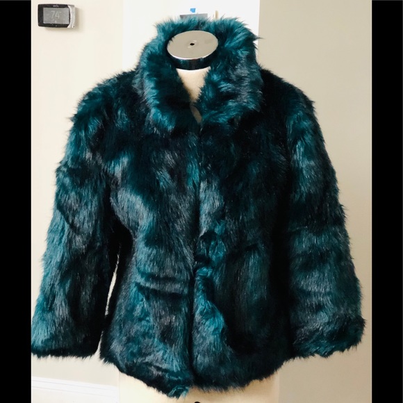 STUNNING TEAL FAUX FUR JACKET - Picture 4 of 15